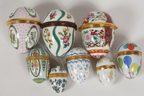 Group of 8 Assorted Enamel Egg Boxes (1 of 1)
