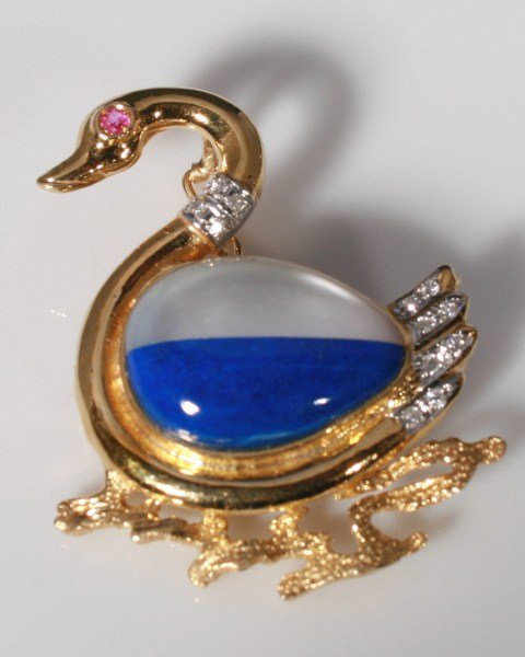 14K Swan Brooch with Ruby and Diamonds (1 of 1)