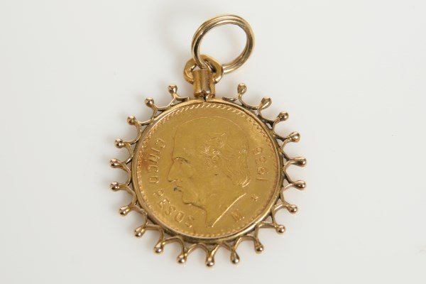 14K Yellow Gold Pendant with a 5 Pesos Coin (1 of 2)