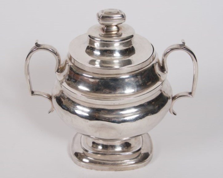 John Wesley Forbes Sterling Silver Pot With Lid: John Wesley Forbes sterling silver pot with lid. American, 19th century. Monogrammed. Height 8", width 8 1/4". 16.535 troy ounces. Provenance: From the Estate of Marylin B. Morison