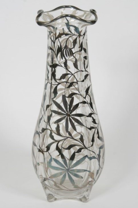 Silver Overlay Art Glass Vase (1 of 1)