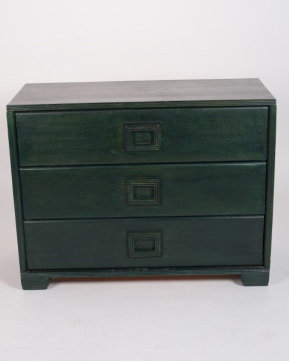 Possibly Tommi Parzinger Wooden Chest: Possibly Tommi Parzinger wooden chest. American, 20th century. Wooden chest having three drawers. Stained green. Height 34", width 44", depth 20". Provenance: From the Estate of Marylin B. Morison