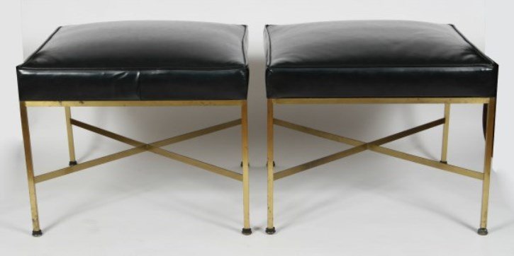 Pair Paul McCobb Upholstered and Brass Ottomans (1 of 3)