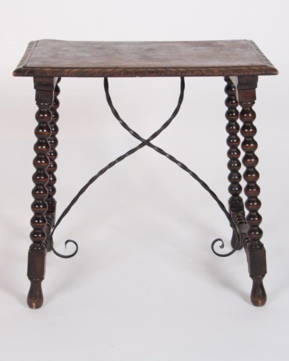 English Oak Tavern Table with Wrought Iron Accent (1 of 2)