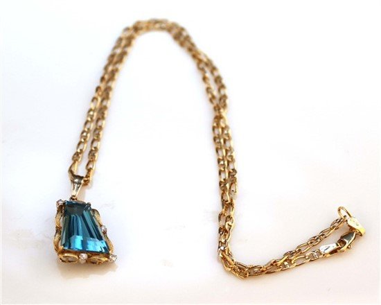 Ladies 18K Gold, Blue Topaz, and Diamond Necklace (1 of 2)