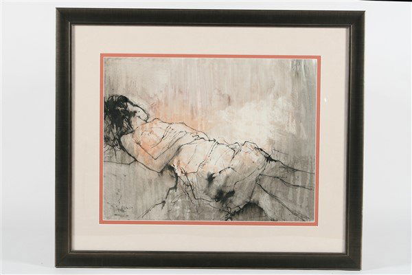 Jean Jansem (French, 1920-2013), Portrait of a...: Jean Jansem (French/Armenian, 1920-2013) Portrait of a Woman Ink and gouache on paper Sight: 19 3/4" x 25 1/2" Frame: 31 1/4" x 37 1/4". Signed lower left.