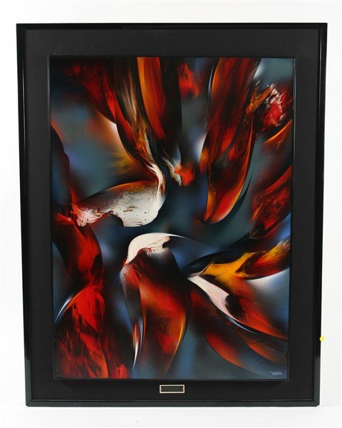 Leonardo Nierman (Mexican, B. 1932), "Bird In...": Leonardo Nierman (Mexican, born 1932) "Bird In Flight" Mixed media on masonite Board 48 1/2" x 36", Frame 58" x 45 1/2". Signed lower right. Artist and title listed on gold tone plaque to lower-center