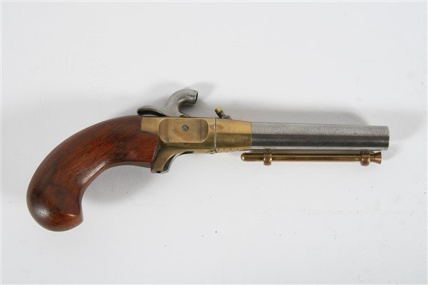 "New Orleans Ace" CMC Replica Kit Pistol: "New Orleans Ace" pistol kit from Classic Arms American made, c. 1960s-70 Length: 9.25". CMC .44 cal black powder kit pistol from 60s/70s. Wood handle, brass.