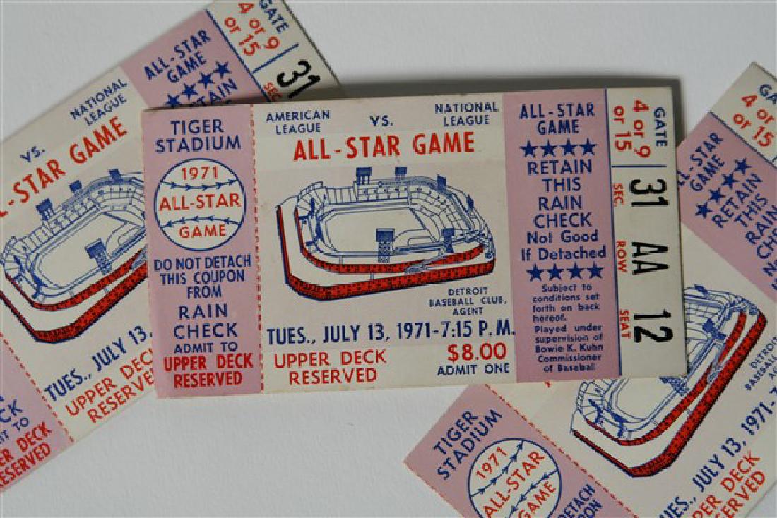 3 Used Ticket Stubs to 1971 All Star Game Tigers: Three (3) used ticket stubs to the 1971 All Star Game at Tigers' Stadium, seated together.