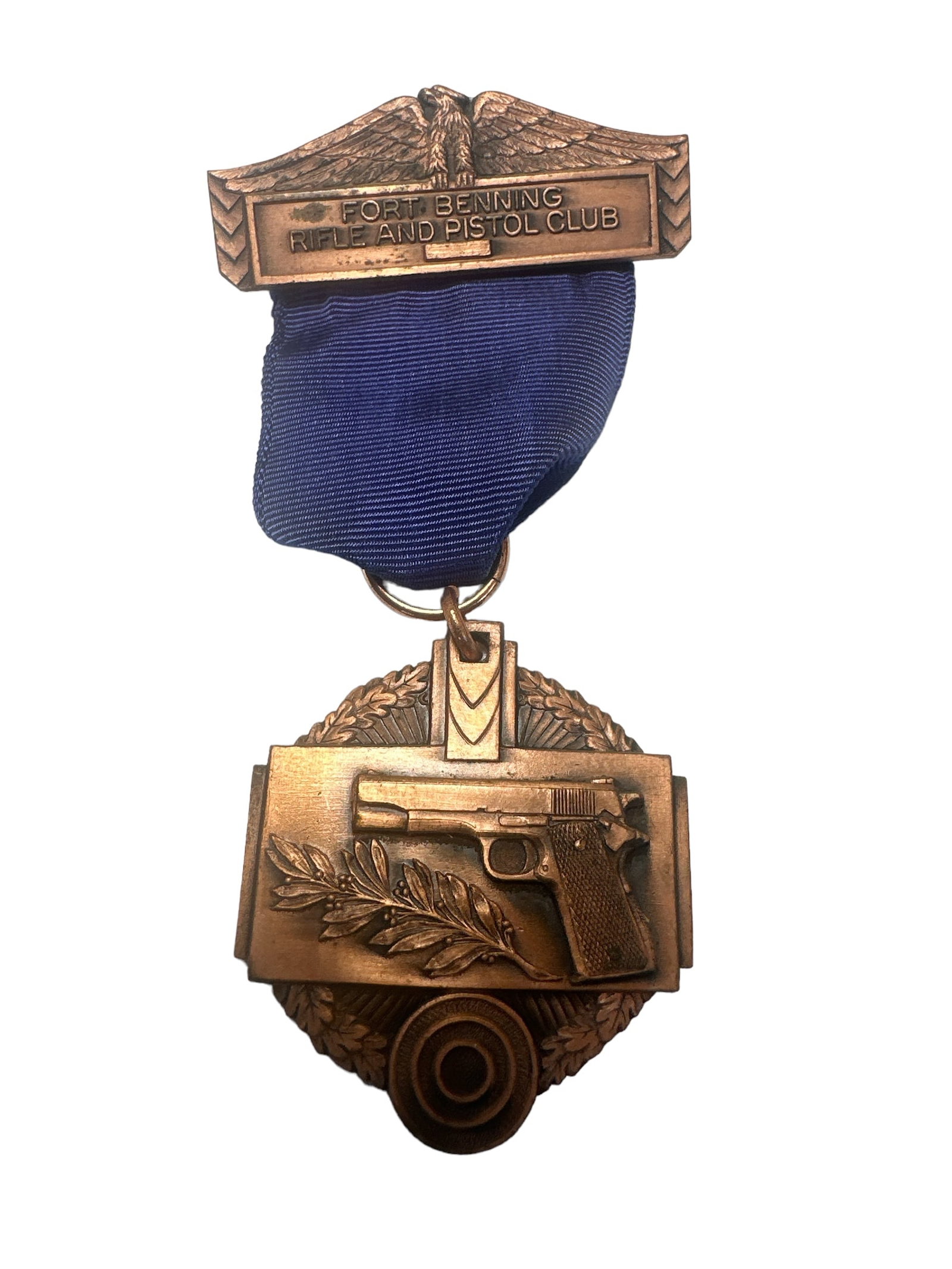 Fort Benning Rifle And Pistol Club Vintage Medal "45 CAL Slow Fire "Second Sharpshooter": Fort Benning Rifle And Pistol Club Vintage Medal "45 CAL Slow Fire "Second Sharpshooter". these medals symbolize excellence in shooting sports. Crafted with intricate details, the medals feature high-