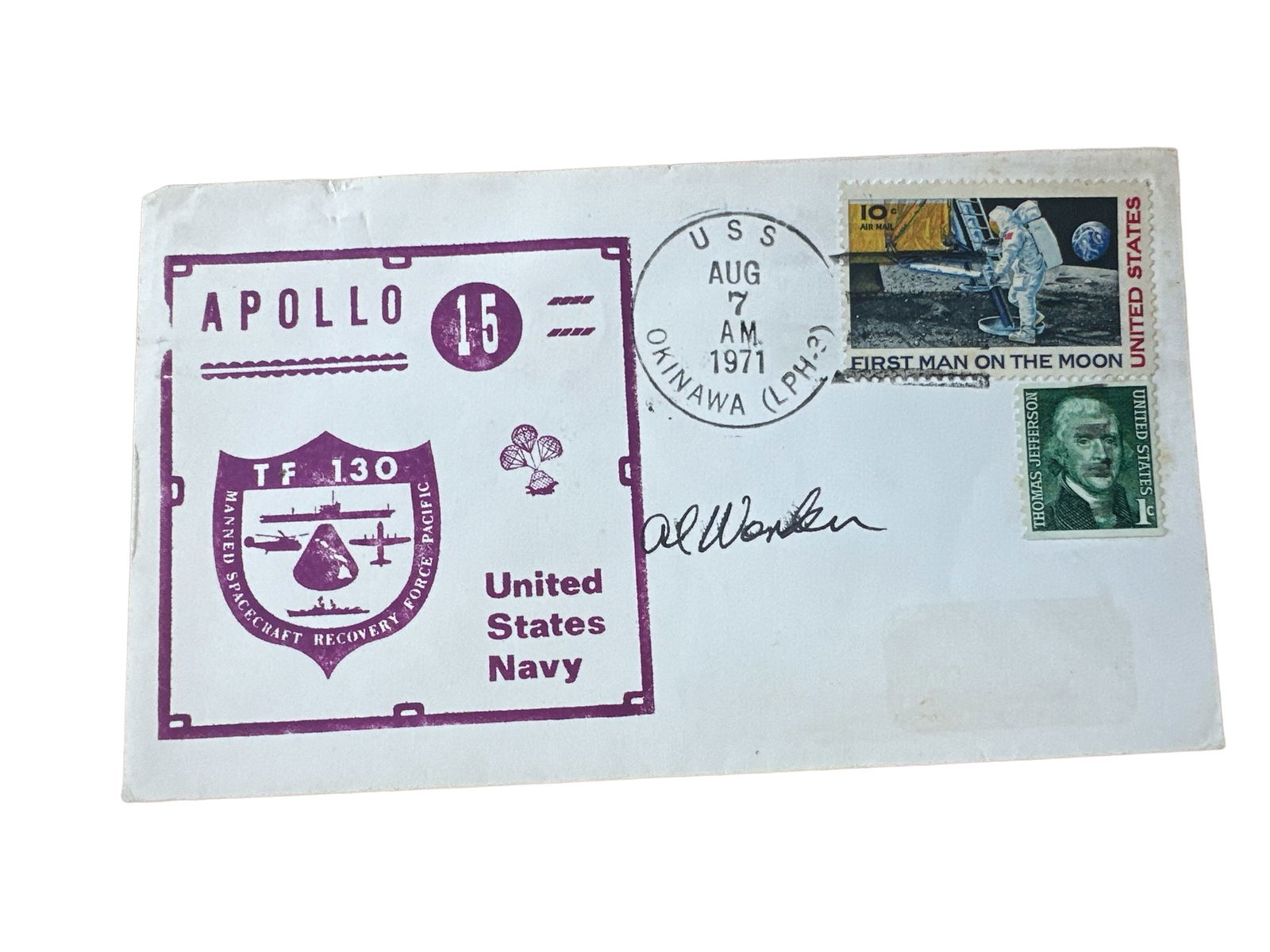 1971 APOLLO 15 signed Cover by Astronaut Alfred Worden (1 of 2)