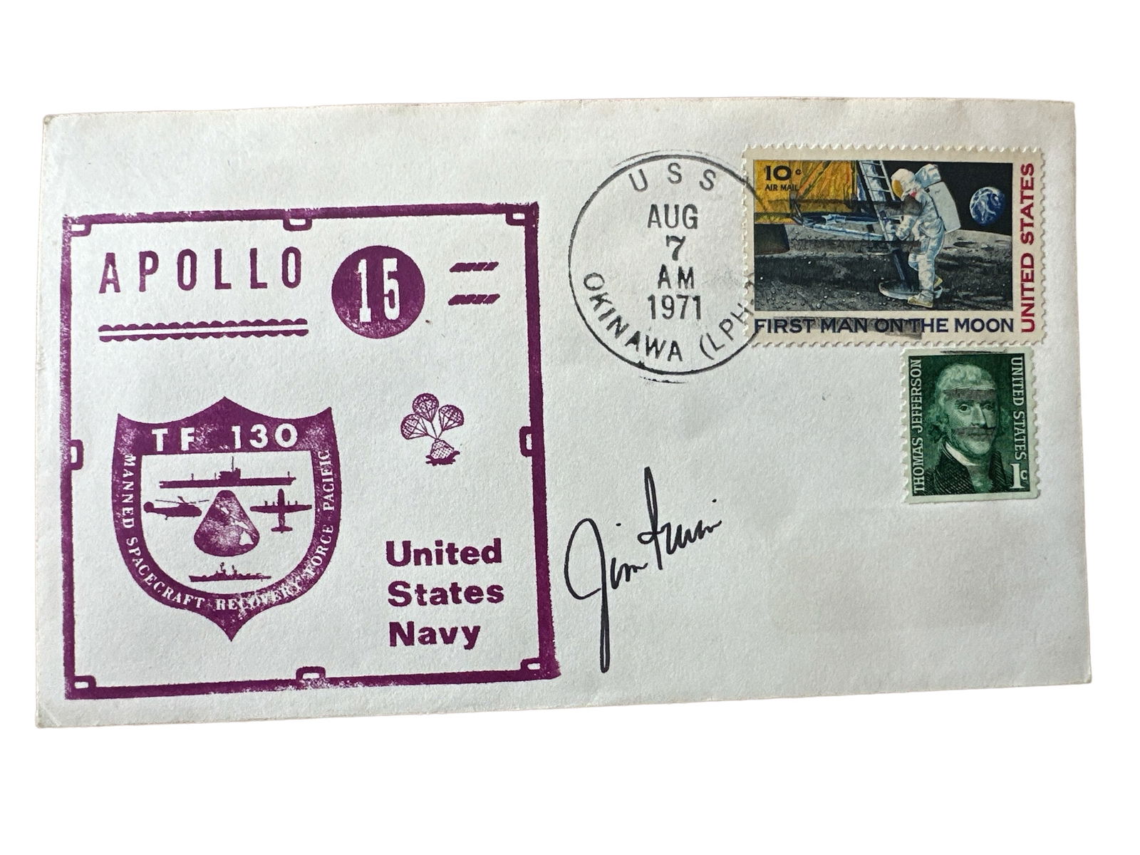 ASTRONAUT JIM IRWIN Signed Apollo 15 US RECOVERY FORCE COVER (1 of 2)