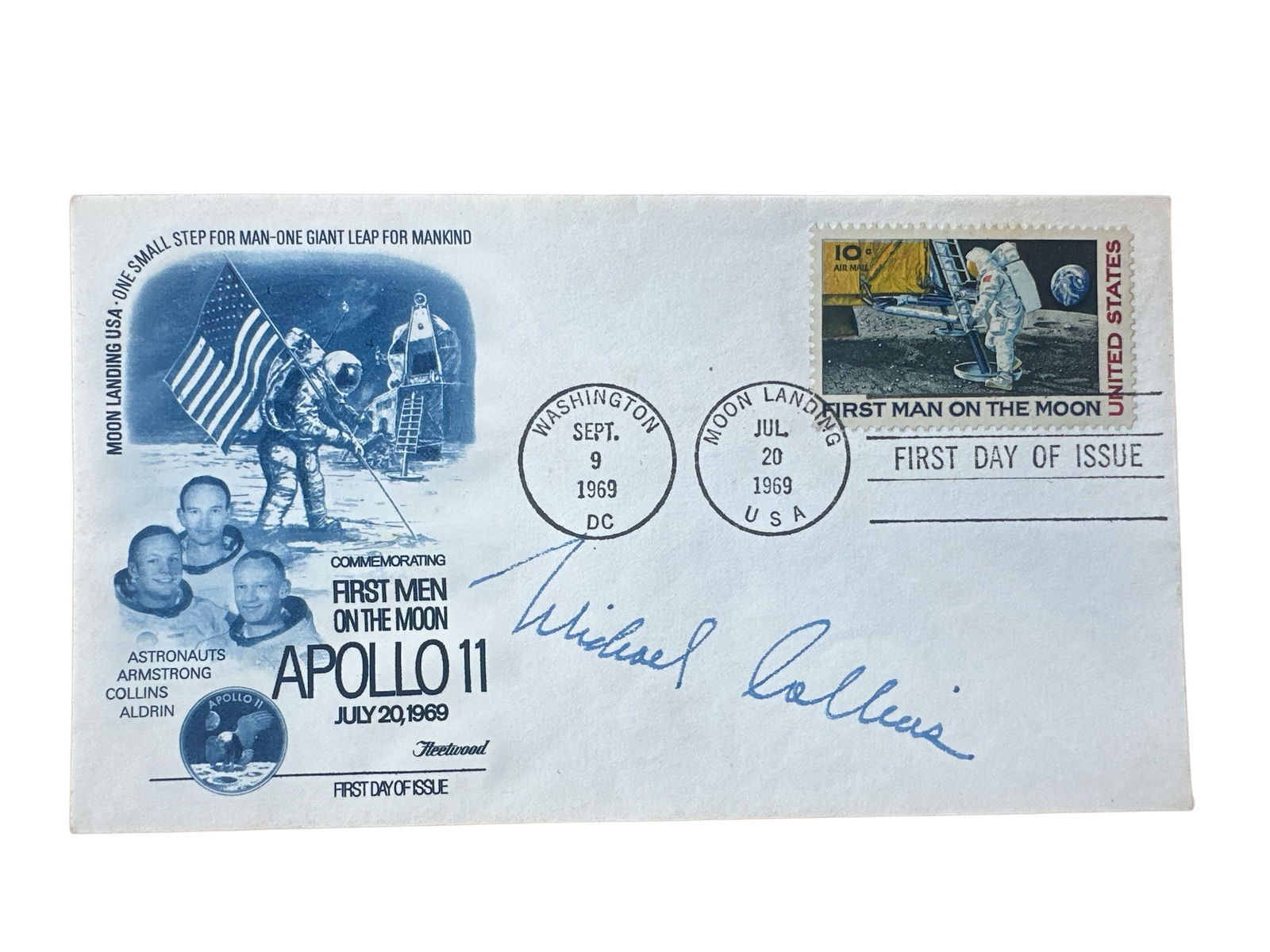 1969 Apollo 11 First men on the moon signed Cover by Michael Collins (1 of 2)