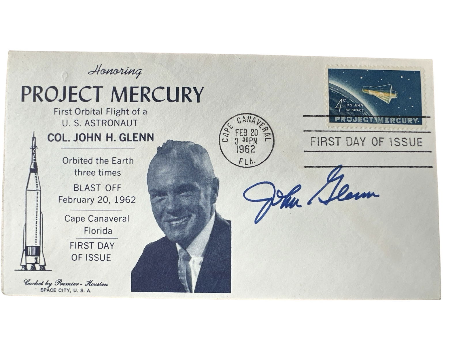 ASTRONAUT John Glen Project Mercury First day of issue Sign Cover (1 of 2)