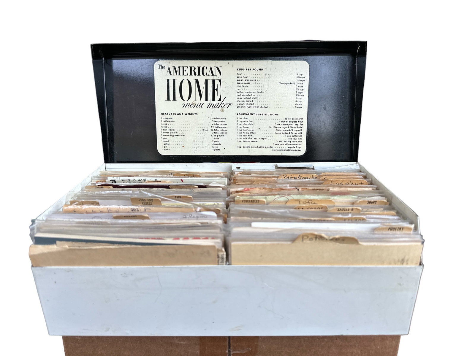 Vintage Metal Receipe Box The American Home Menu Maker: Capture the essence of culinary nostalgia with the Vintage Metal Recipe Box: The American Home Menu Maker. This cherished piece features handwritten recipes, offering a glimpse into traditional Americ