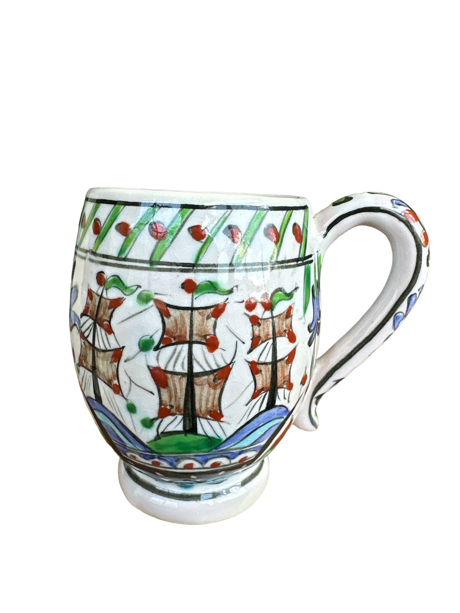Vintage Handmade Cup RHODES GREECE by IKROS Pottery 1960: Vintage handmade cup from Rhodes, Greece, crafted by IKROS Pottery circa 1960. It stands 3.5 inches tall, measures 2.5 inches wide, and weighs 0.45 lbs. A timeless piece of artisanal pottery, perfect 