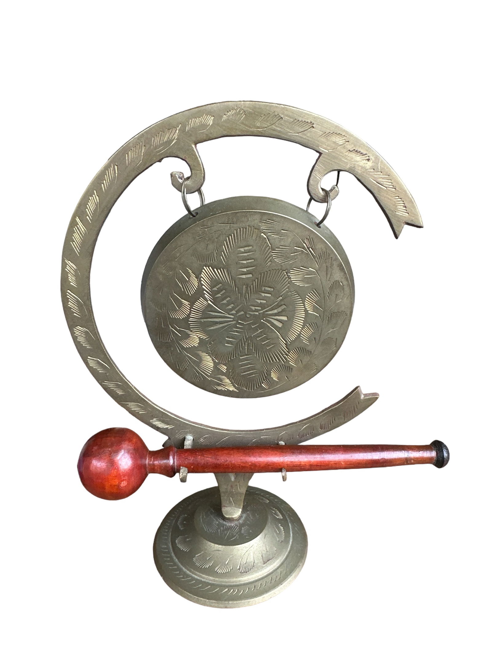 Vintage Solid Brass Etched Gong Bell (1 of 2)