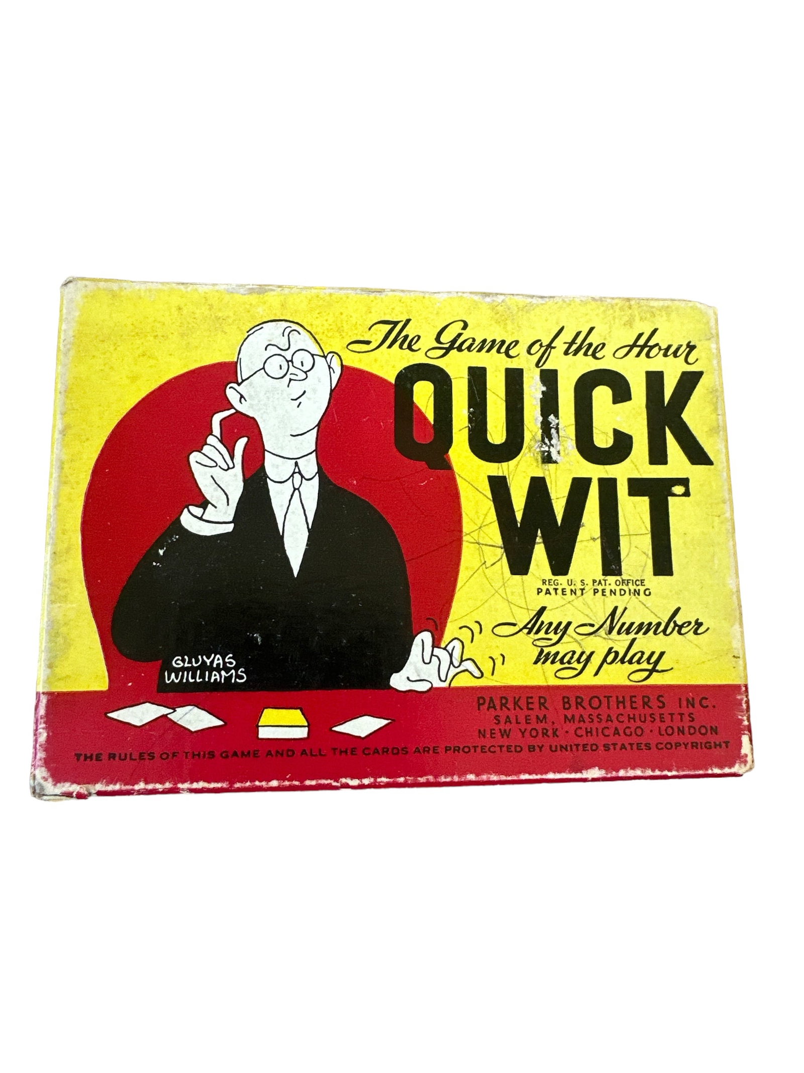 Vintage Card Game QUICK WIT Parker Brother INC: This vintage "QUICK WIT" card game by Parker Brothers Inc. features charming signs of aging. Please refer to photos for detailed condition. A nostalgic addition to any game collection.