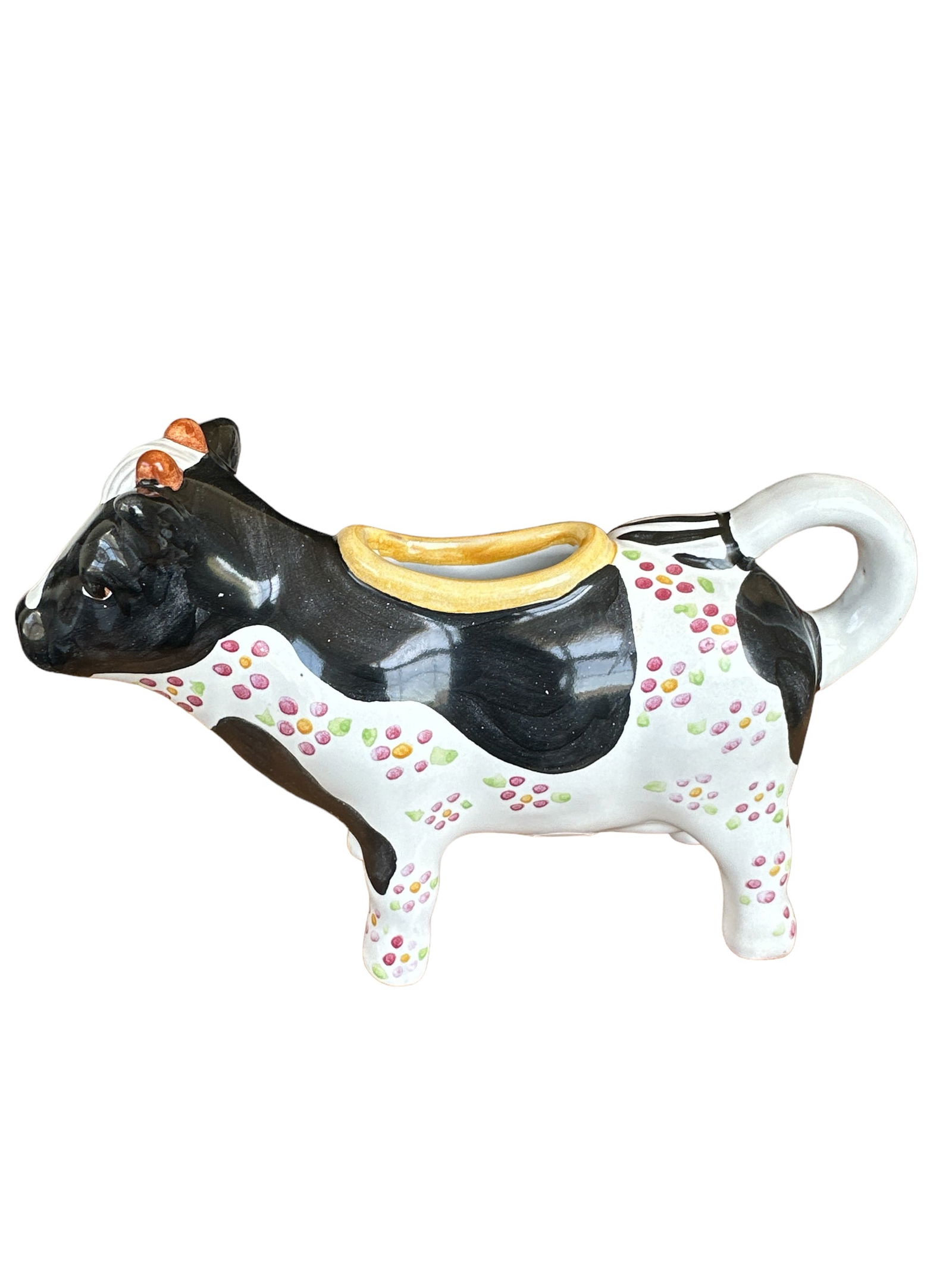 MacKenzie-Childs Molly Cow Ceramic Creamer in Black Floral Design (1 of 4)
