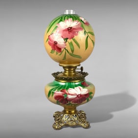 Antique Victorian “Gone with the Wind” Hand Painted Rose Parlor Lamp 