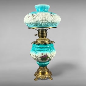 Title: Victorian Revival “Gone with the Wind” Opalescent Glass Parlor Lamp  AI Description