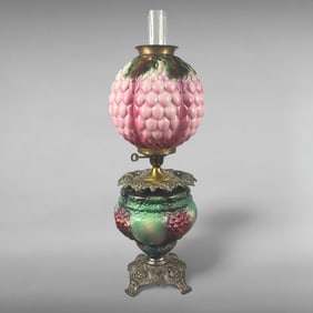 Rare Edwardian Grape-Cluster Pressed-Glass Lamp 