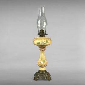 Victorian Brass Oil Lamp with a Porcelain Base
