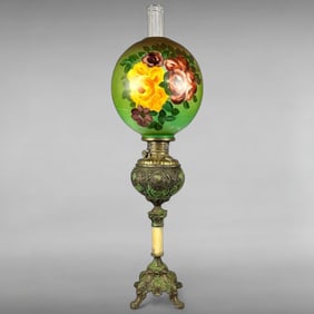 Late Victorian Oil-Converted Alabaster Column Lamp