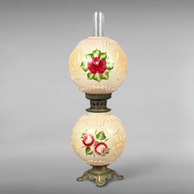 Vintage Hand-Painted Unique Rose Milk Glass Gone with the Wind Lamp