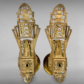 Pair of Vintage Art Deco Brass Wall Sconces Possibly by Virden Co.