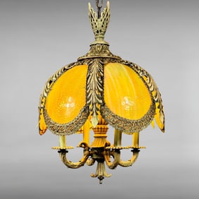 Vintage Art Nouveau Slag Glass Hanging Lamp