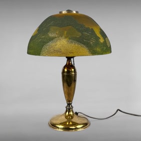 Antique Arts & Crafts Reverse Painted Landscape Table Lamp, c. 1920