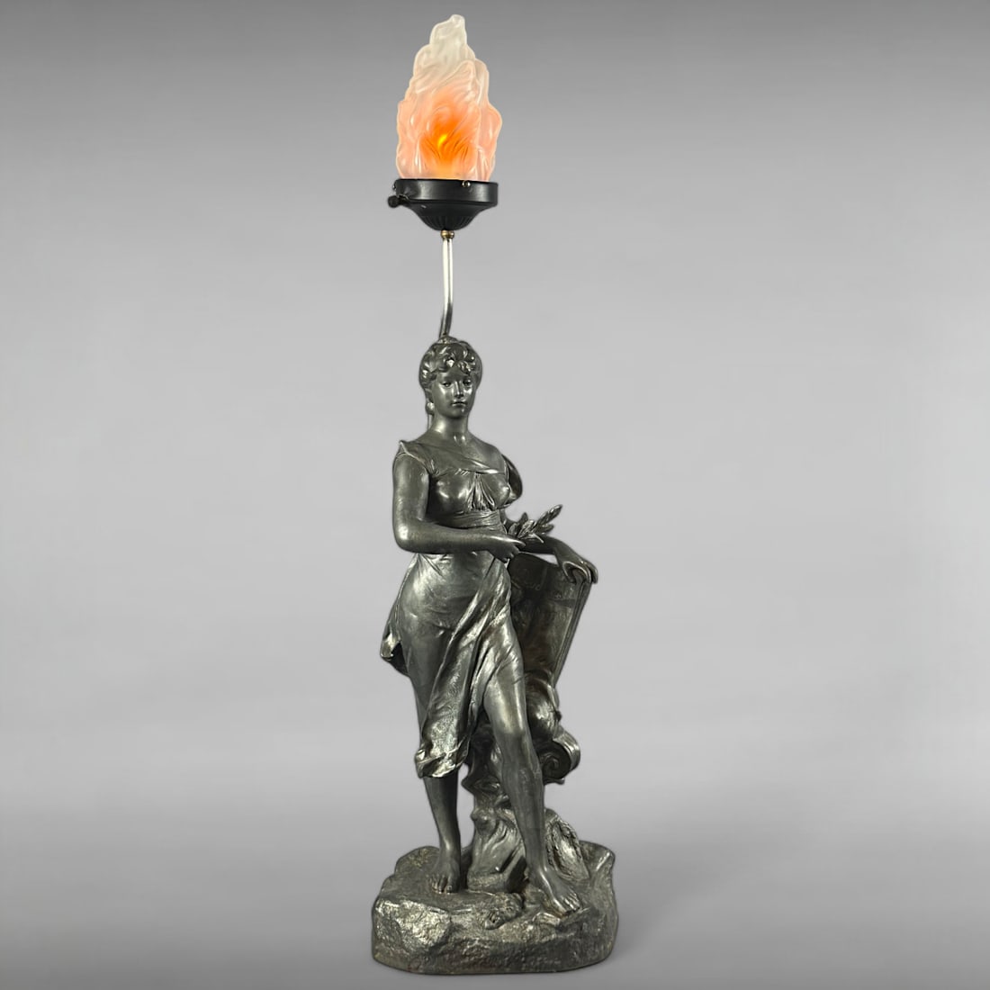 Antique French Art Nouveau Spelter Figural Lamp by Henri Louis Levasseur