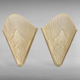 Pair of Art Deco Frosted Glass Sconce Slip Shades with Grape Cluster Motif