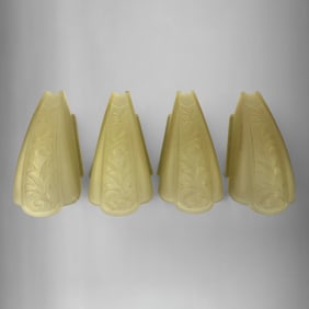 Set of Four Vintage Art Deco Frosted Yellow Glass Sconce Shades with Etched Floral Pattern