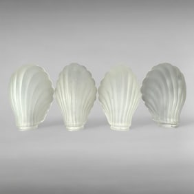 Vintage Art Deco Frosted Glass Shell Wall Sconce Shades - Set of 4