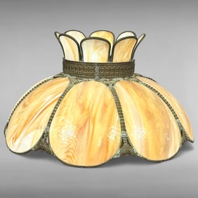 Antique Caramel Slag Glass 8-Panel Lamp Shade