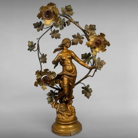 Antique Art Nouveau Figural Lamp Les Hirondelles after Auguste Moreau