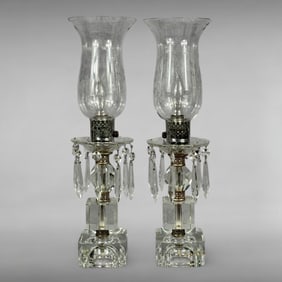 Pair of Vintage Crystal Prism Accent Lamps