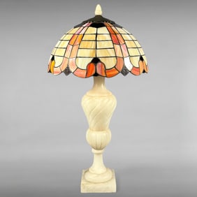 Vintage Tiffany-Style Lamp with Alabaster Base