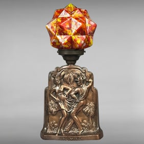 Vintage Art Deco Rumba Dancer Accent Lamp with Czechoslovakian Spatter Glass Shade