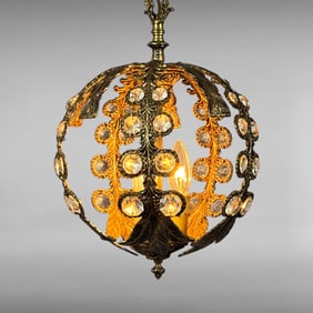 Vintage Brass and Crystal Orb Chandelier