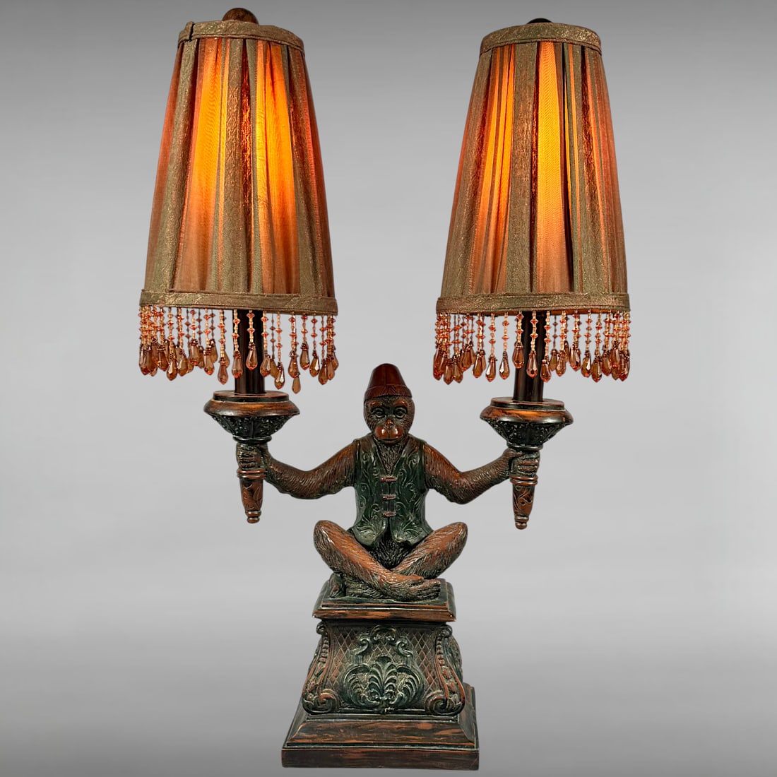 Vintage Whimsical Monkey Double Arm Table Lamp in Maitland-Smith Style (1 of 13)