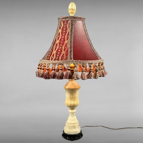 Vintage Italian Alabaster Urn Table Lamp with Tapestry Fringe Shade
