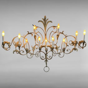 Vintage Italian Gold Finished Floral Chandelier