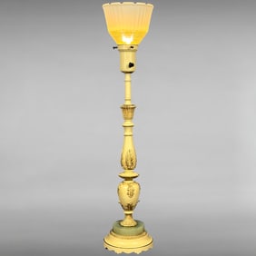 Vintage Hollywood Regency Cream and Gold Ornate Table Lamp with Green Onyx Insert