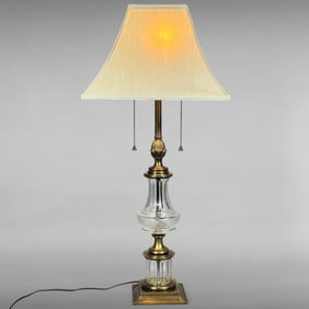 Vintage Hollywood Regency Brass and Crystal Table Lamp Attributed to Stiffel