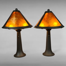 Pair of Arts & Crafts Lamps In the style of Dirk Van Erp School