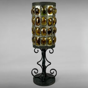 Vintage Mexican Hand-Blown Bubble Glass Table Lamp