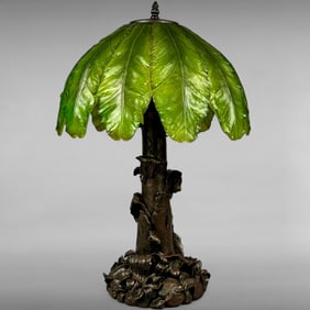 Vintage Resin Palm Tree Table Lamp with Green Leaf Shade